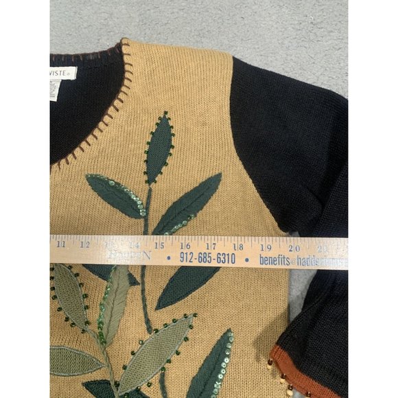 Vintage Arriviste Sweater Elephant Animal Print Sequins Knit V Neck Medium M - Picture 9 of 12